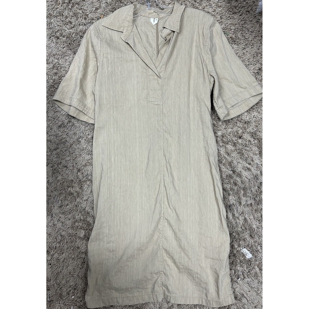 Arket Womens Size 42 Beige Short Sleeve Linen Blend Shirt Dress (K1)
